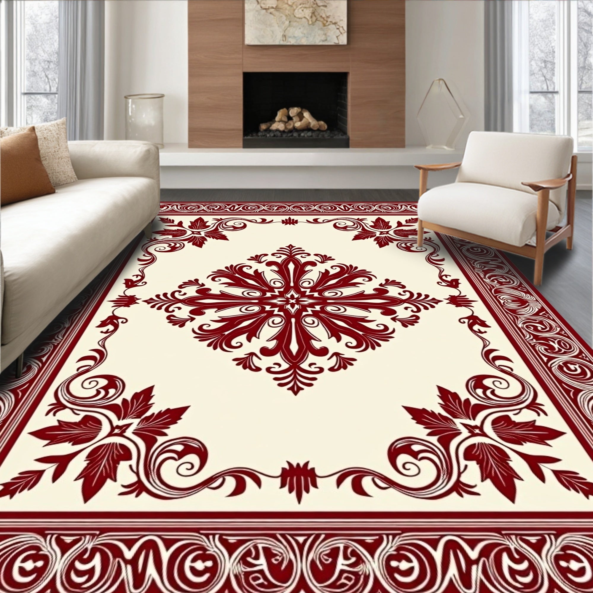 Ornate Floral Medallion and Border Design Rug