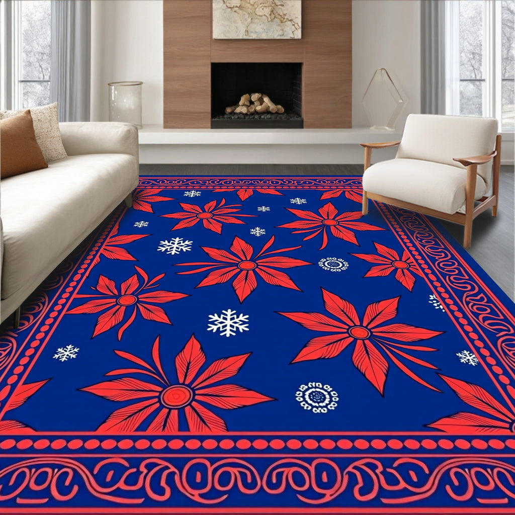 Red Floral Snowflakes Vintage Design Rug