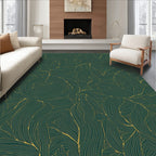 Emerald Gold Leaf Line Art Rug