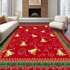 Gold Bells On Red Holiday Design Rug