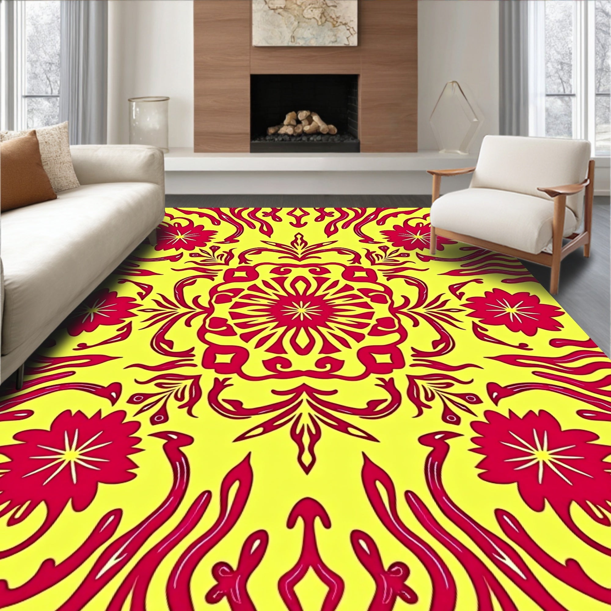 Radiant Red Floral Medallion Pattern Rug
