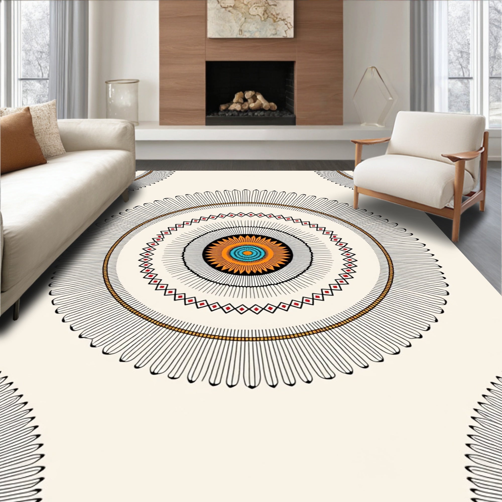 Native Sun Inspired Geometric Mandala Rug
