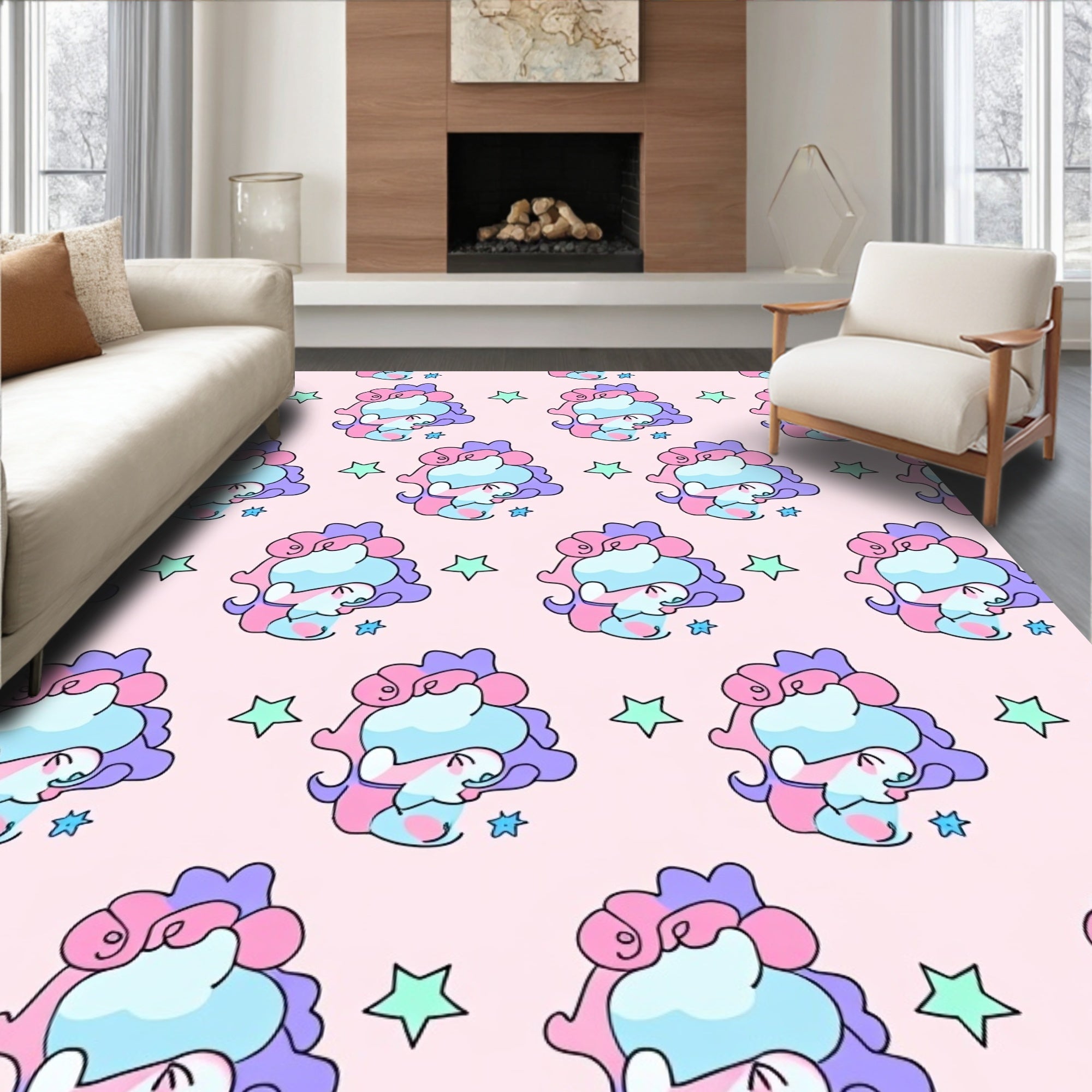 Pastel Unicorn Stars Patterned Rug