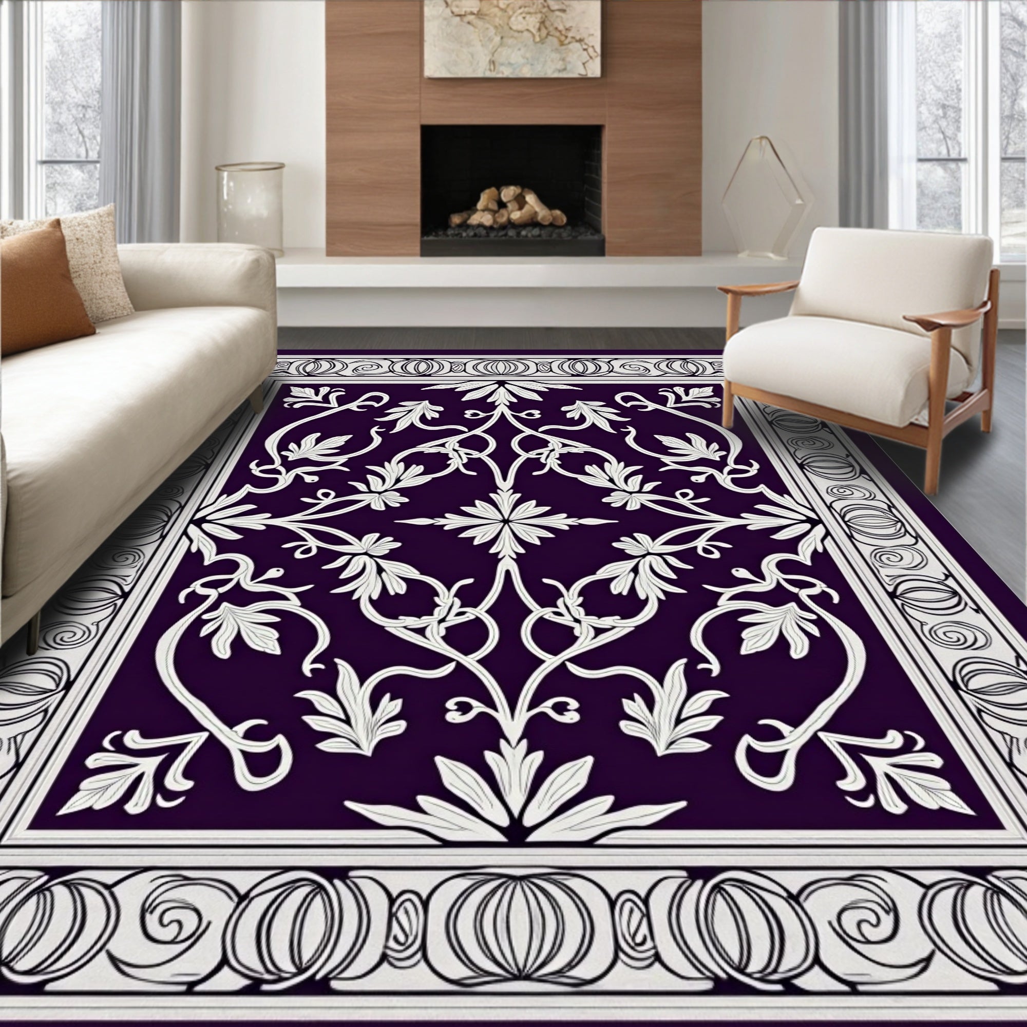 Elegant Floral Vine Scroll Pattern Rug