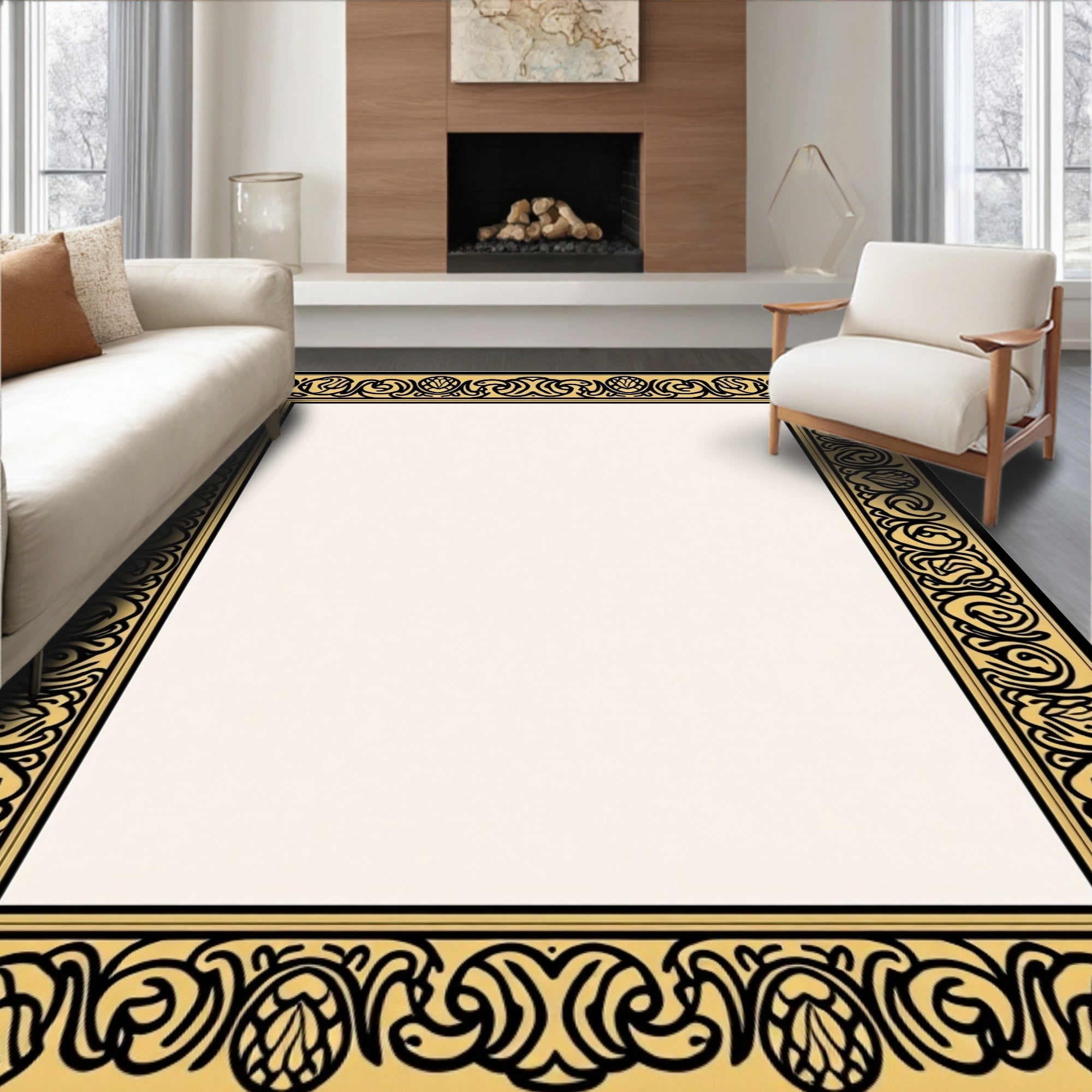 Regal Ornate Black Gold Floral Rug