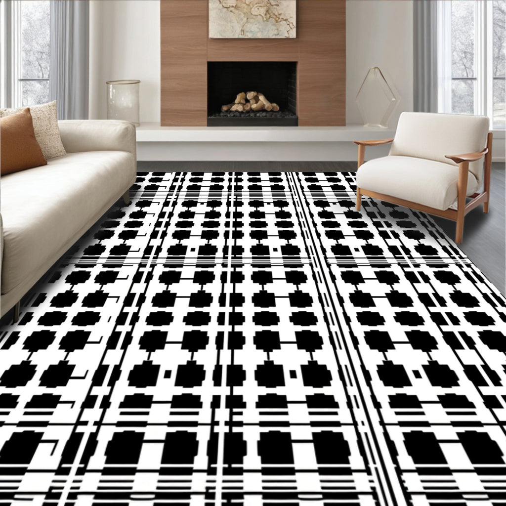 Graphic Black White Geometric Pattern Rug