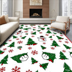Festive Snowman Christmas Tree Snowflakes Rug
