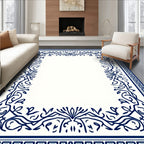 Elegant Blue Floral Border Pattern Rug