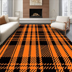 Bold Orange And Black Plaid Design Rug