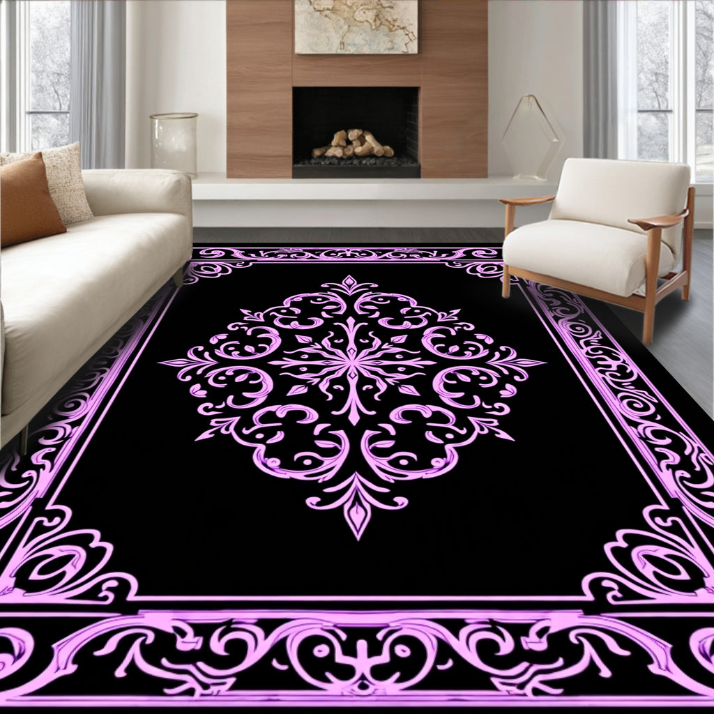 Ornate Pink Filigree Border Rug