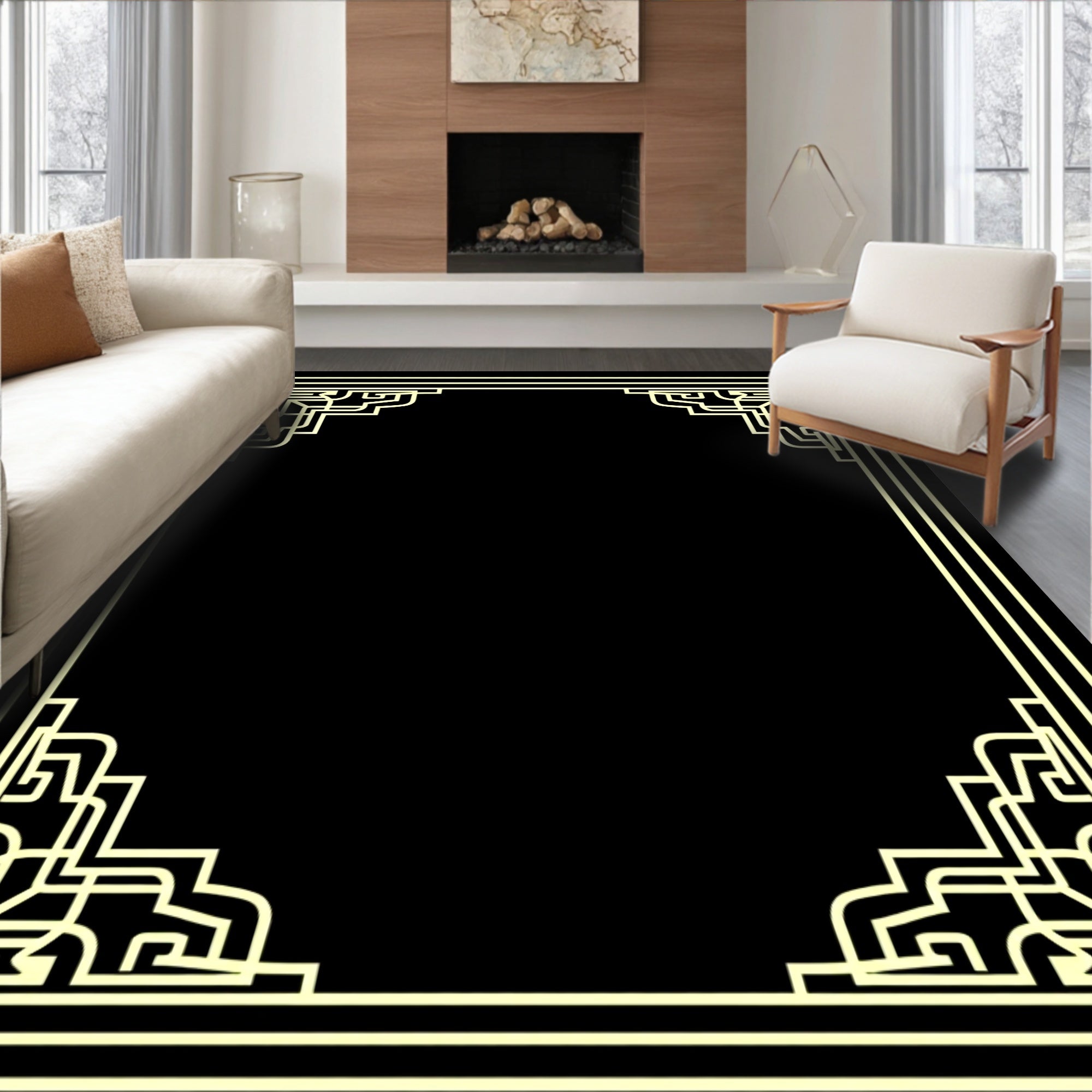 Modern Geometric Accent Frame Rug