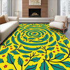 Vibrant Yellow Teal Swirl Floral Pattern Rug