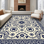 Classic Blue Ivory Floral Medallion Rug