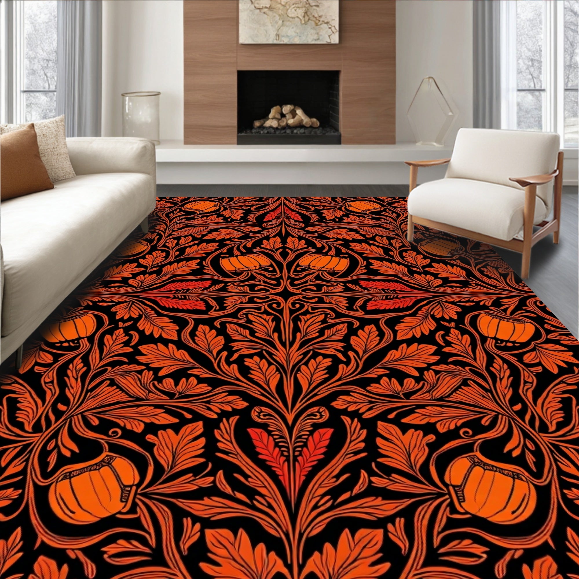 Orange Blossom Vine Pattern Rug