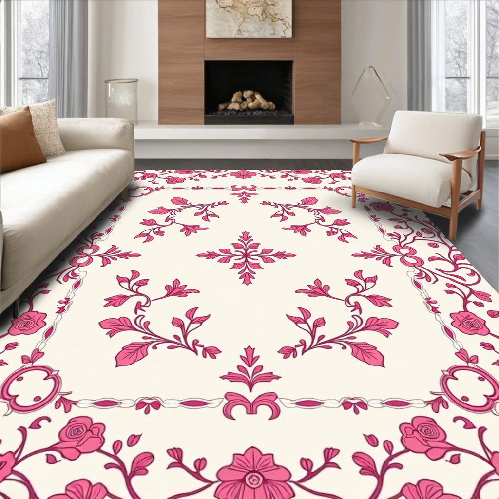 Pink Blossom Floral Vines Rug