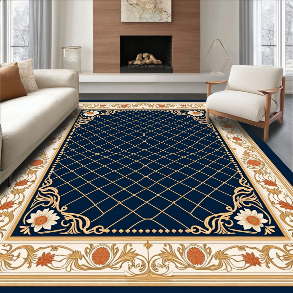 Ornate Floral Lattice Border Design Rug