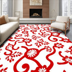 Red Vine Floral Abstract Pattern Rug