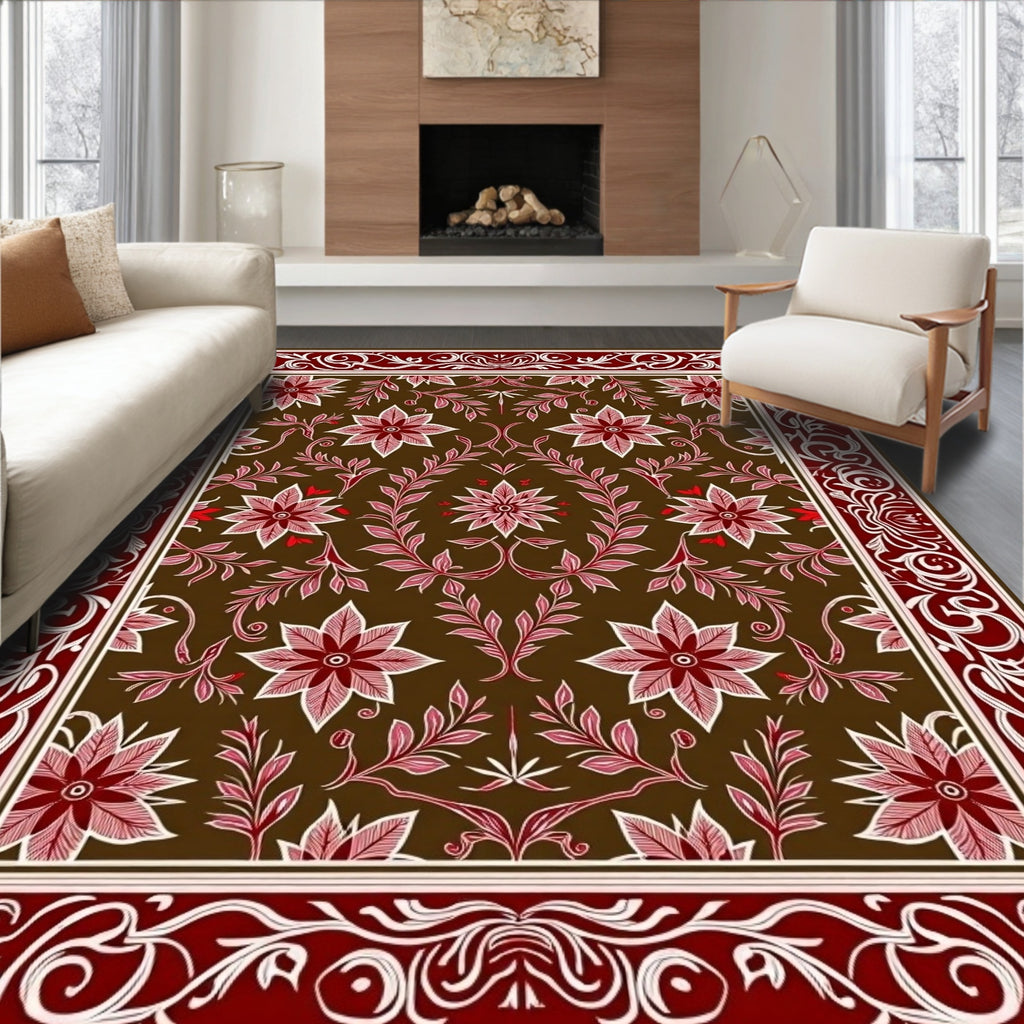Floral Vine Pattern With Decorative Border Rug