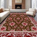 Floral Vine Pattern With Decorative Border Rug