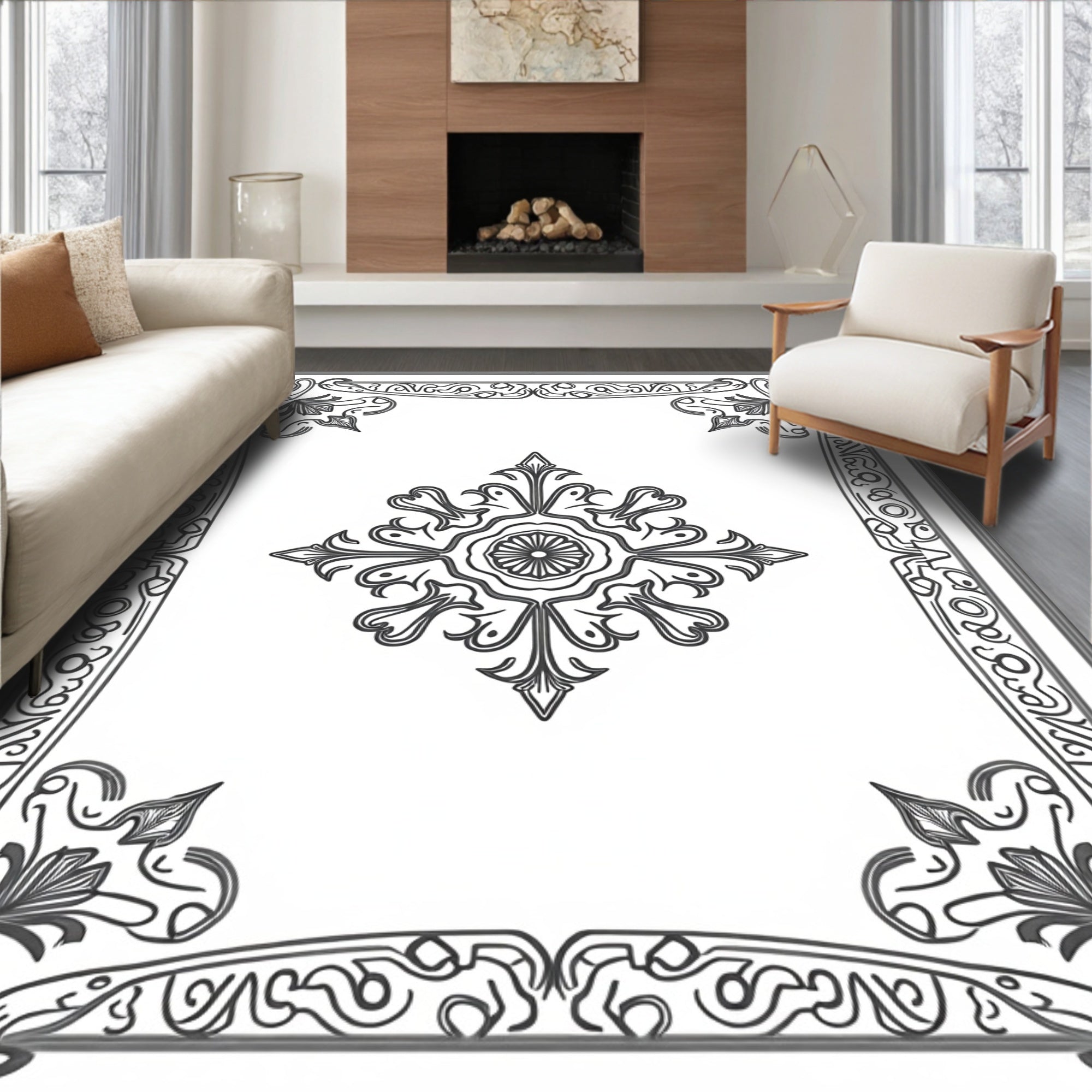 Classic Floral Scrollwork Decorative Rug