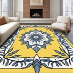 Yellow Blue Floral Decorative Pattern Rug