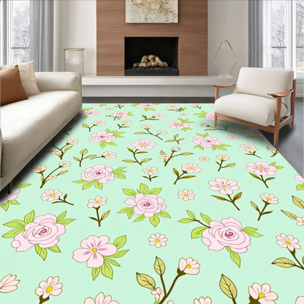 Charming Pink Floral Branches Pattern Rug