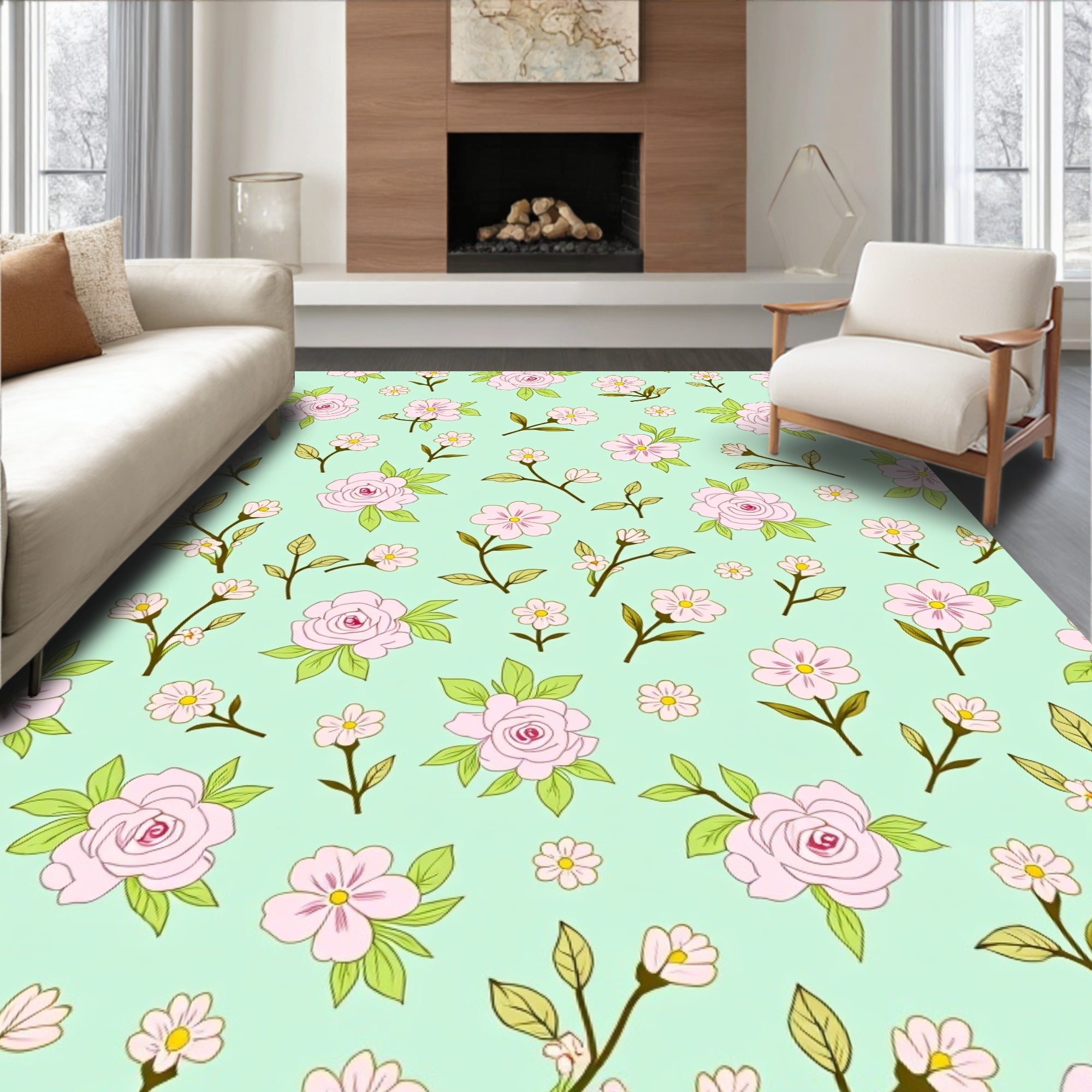 Charming Pink Floral Branches Pattern Rug