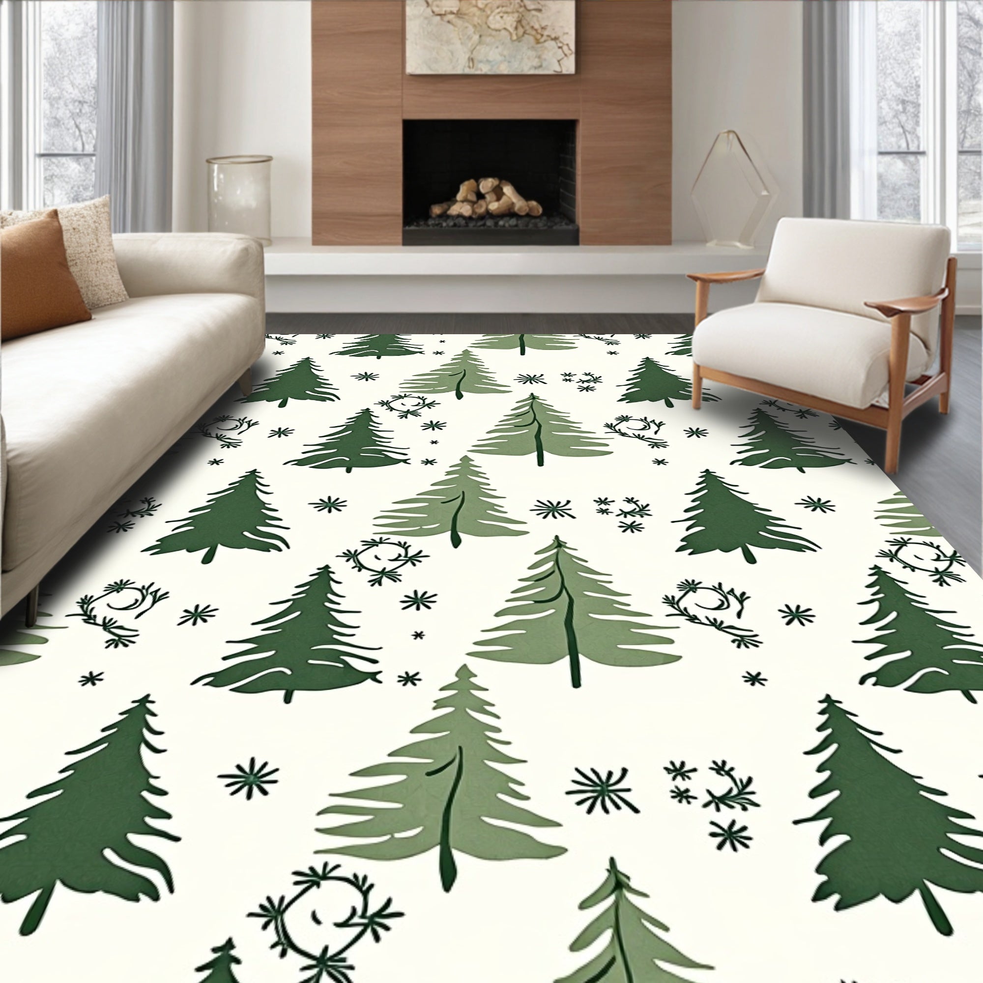 Forest Snowflake Tree Pattern Rug