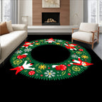 Whimsical Elves Snowflake Green Wreath Rug