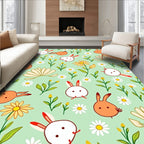 Cute Bunny Flowers Pattern Rug