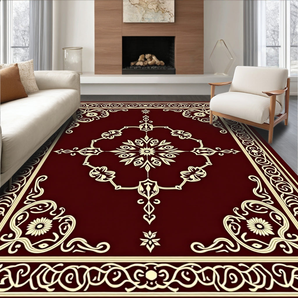 Elegant Red Floral Scrollwork Rug