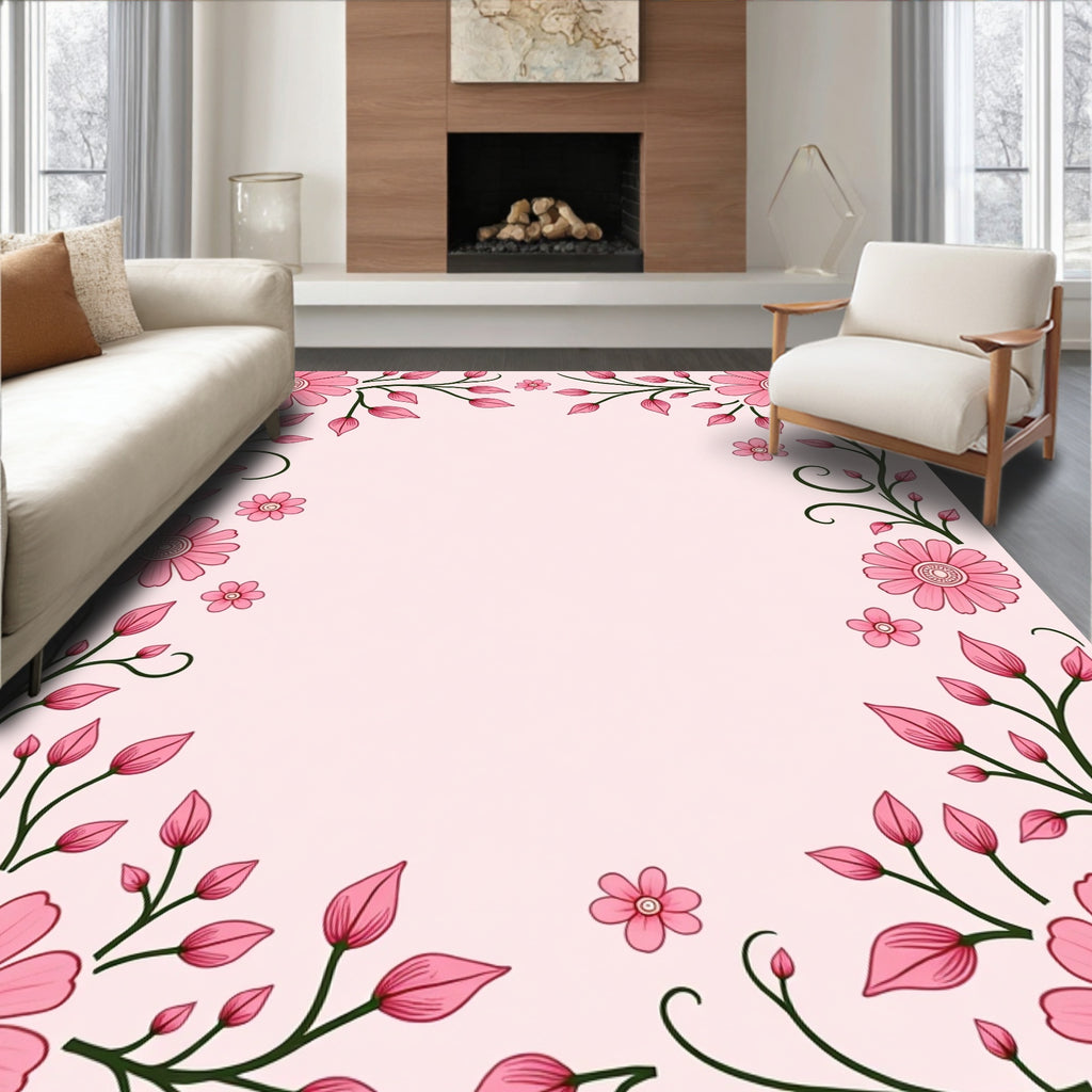 Soft Pink Floral Vines Pattern Rug