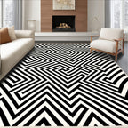 Bold Abstract Black White Geometric Pattern Rug