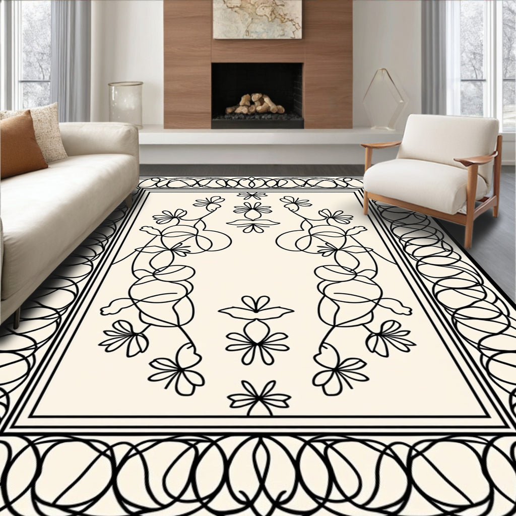 Whimsical Floral Line Art Design Rug