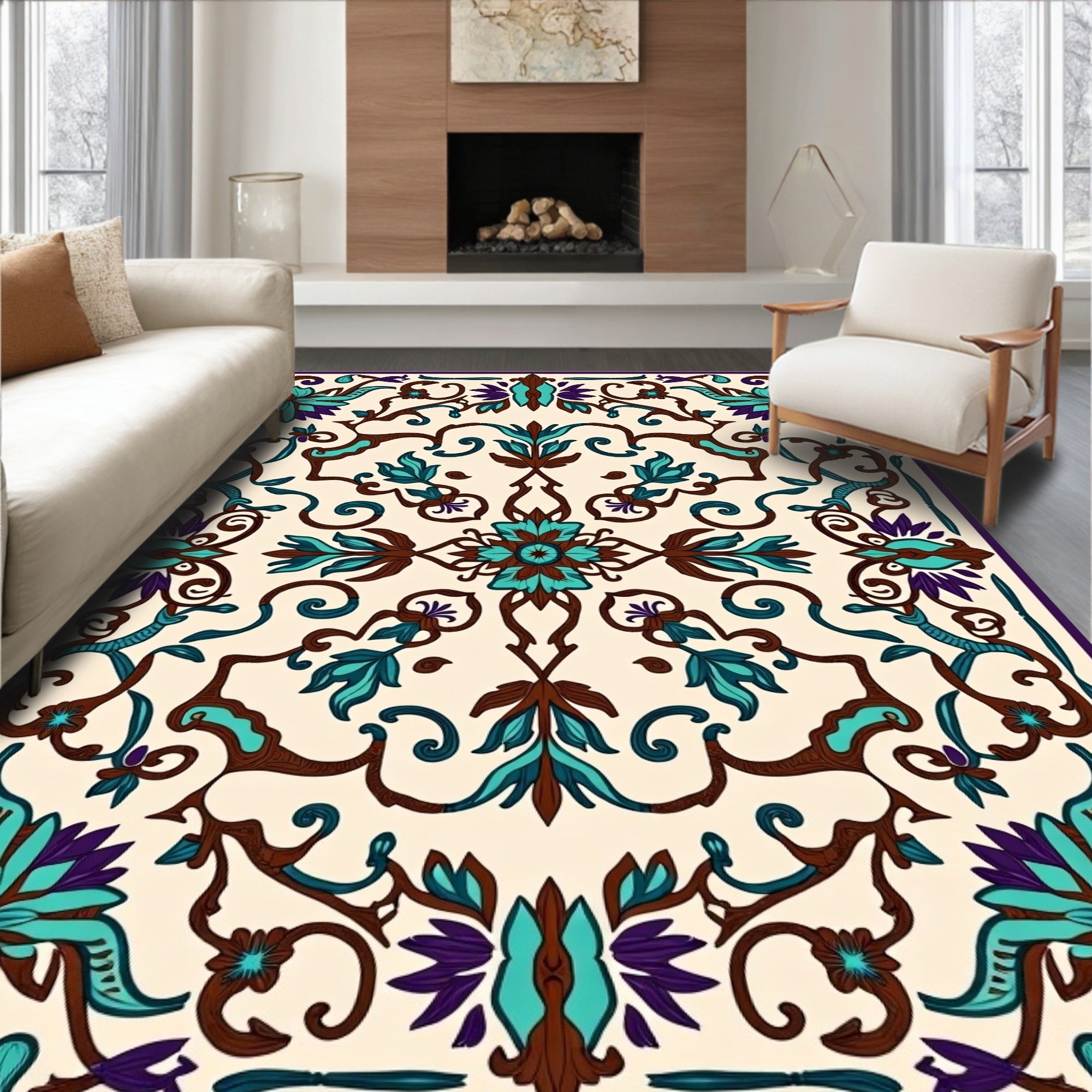 Ornate Floral Vine Medallion Pattern Rug