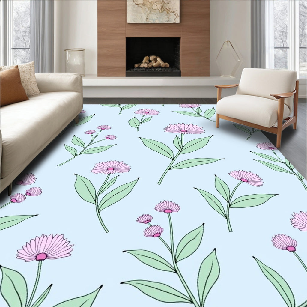 Pastel Floral Branch Pattern Rug