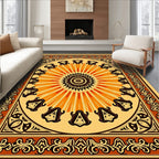 Intricate Sunburst Floral Bordered Pattern Rug