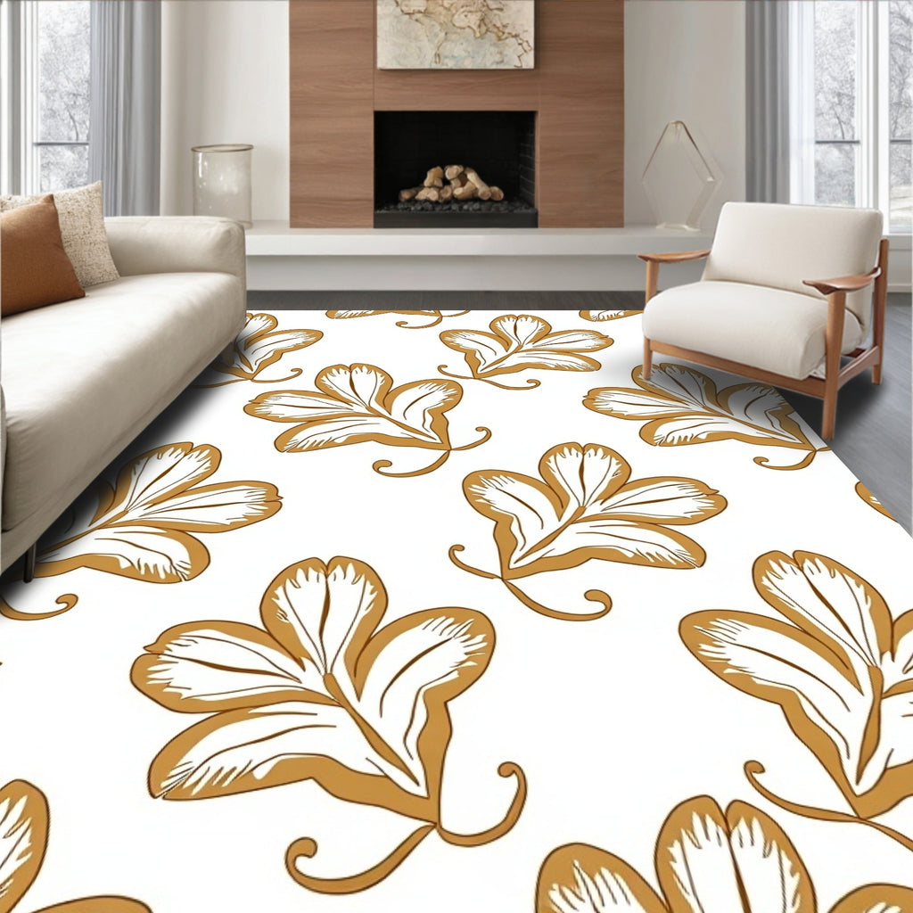 Golden Floral Swirl Pattern Design Rug