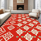 Red Geometric Floral Patterned Rug