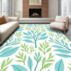 Teal And Green Leafy Branches Pattern Rug