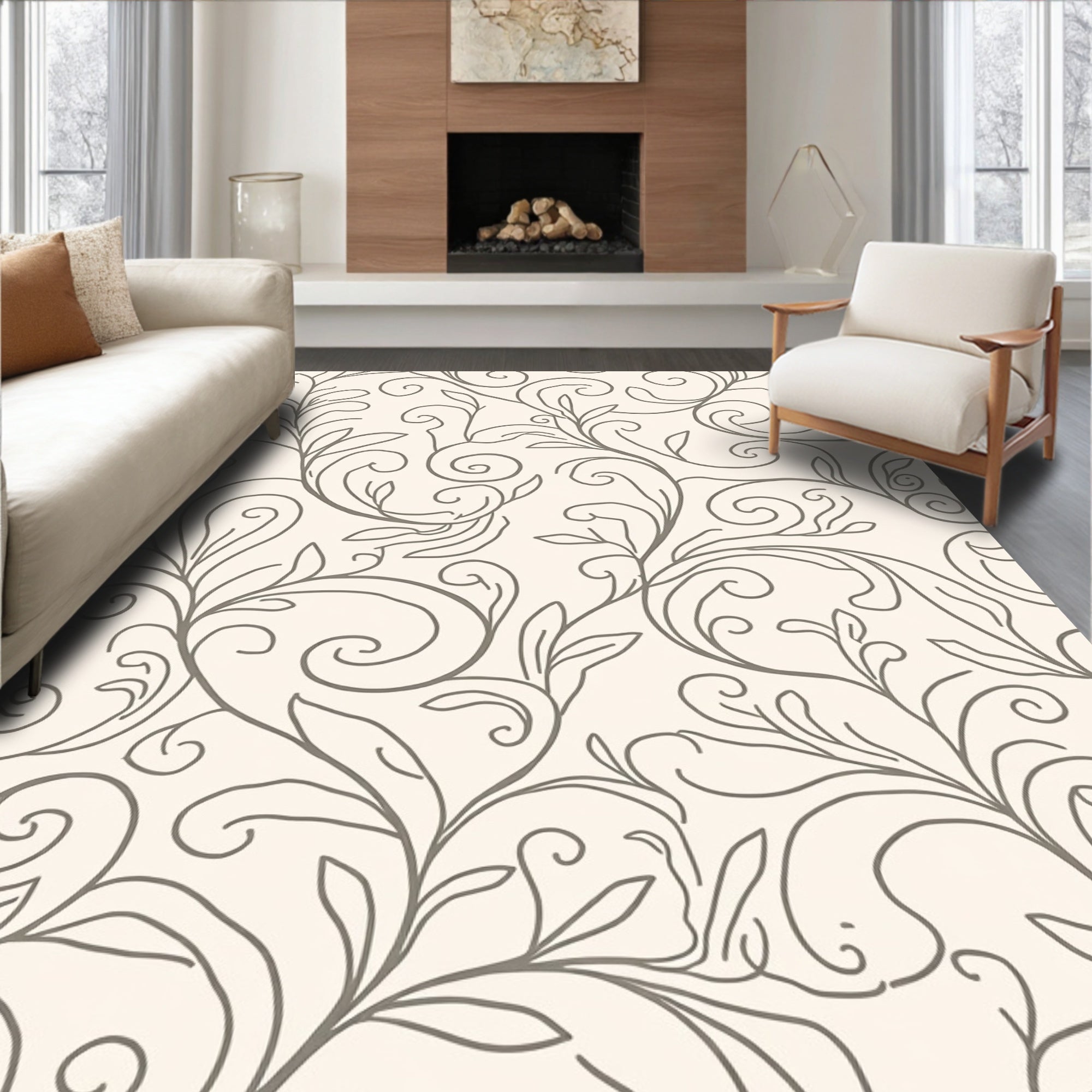 Elegant Swirl Floral Vine Pattern Rug