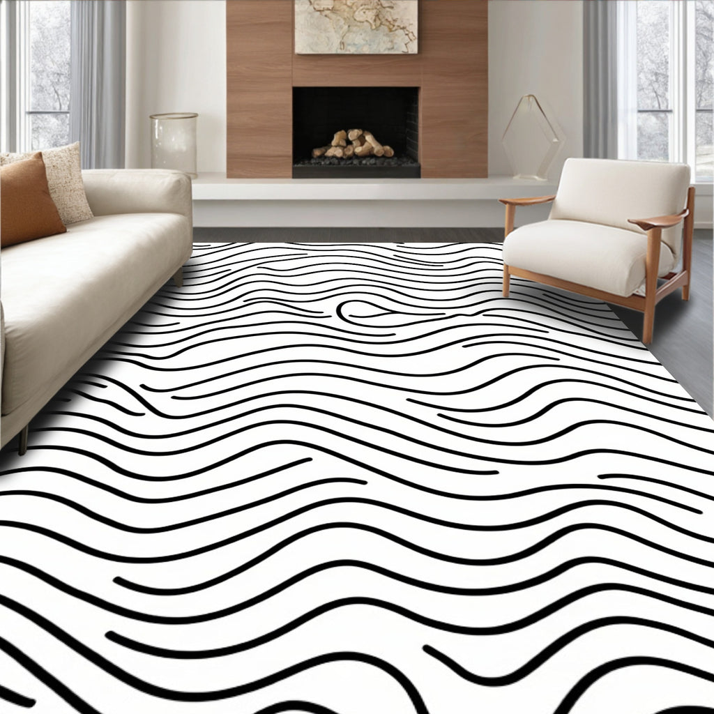 Abstract Black White Wavy Lines Rug