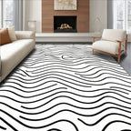 Abstract Black White Wavy Lines Rug