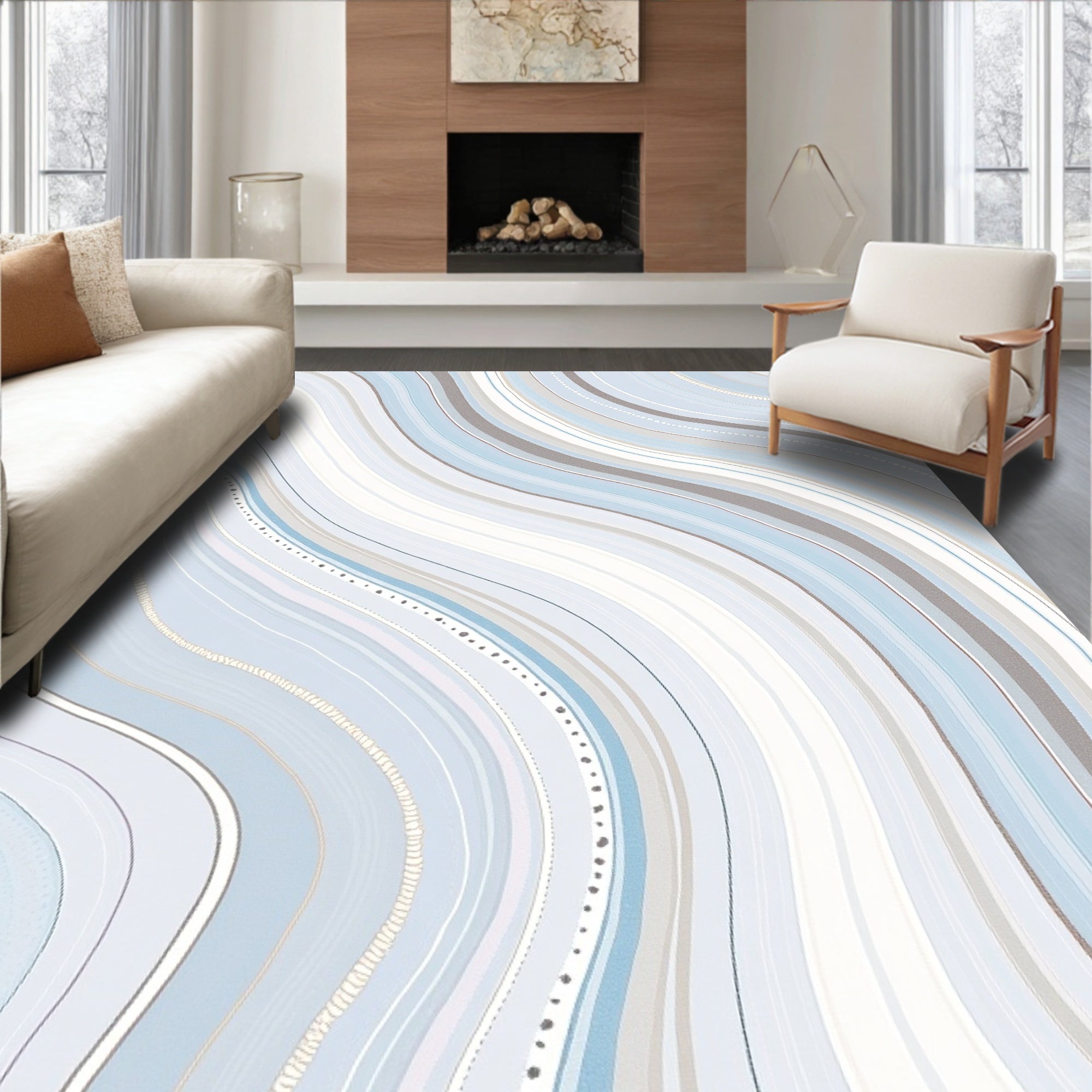 Blue Gray Wavy Abstract Rug