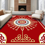 Central Sunburst Geometric Design Red Rug