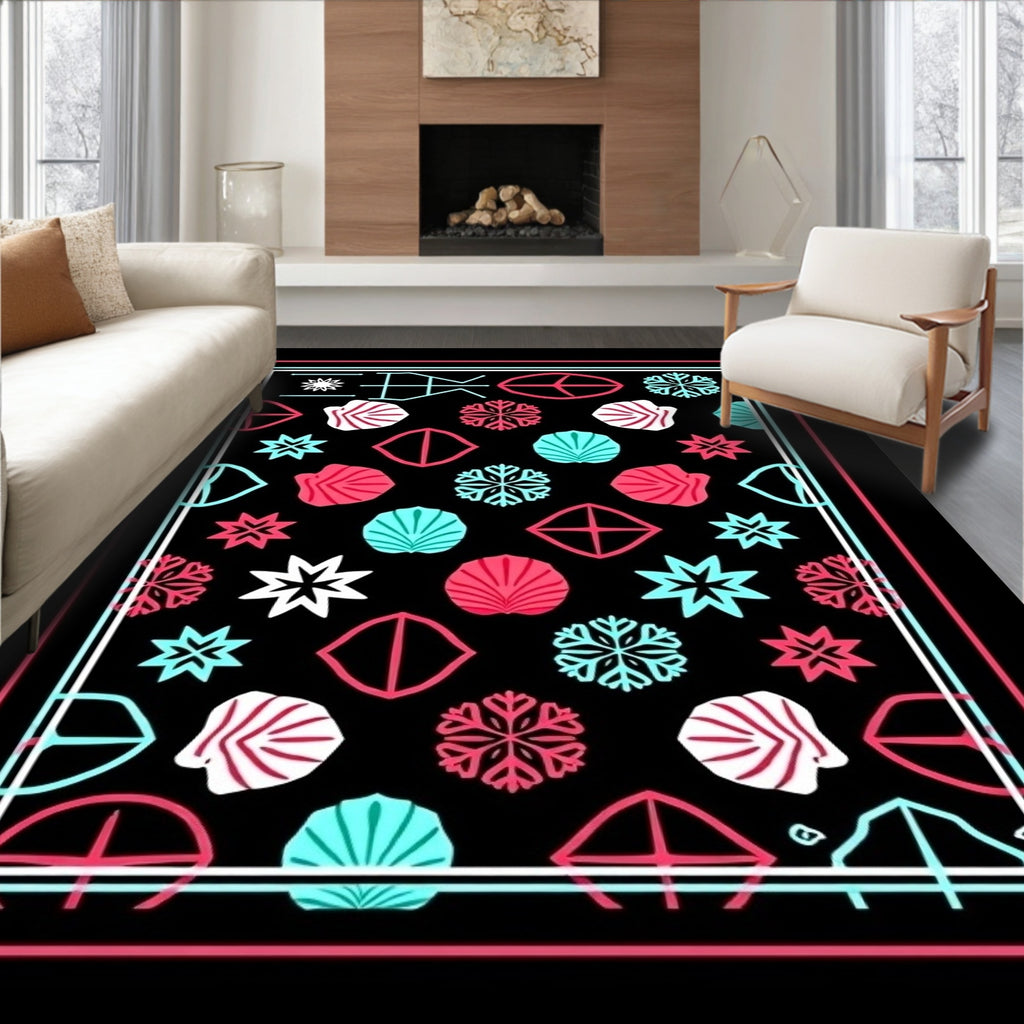 Geometric Snowflakes Shells Design Rug
