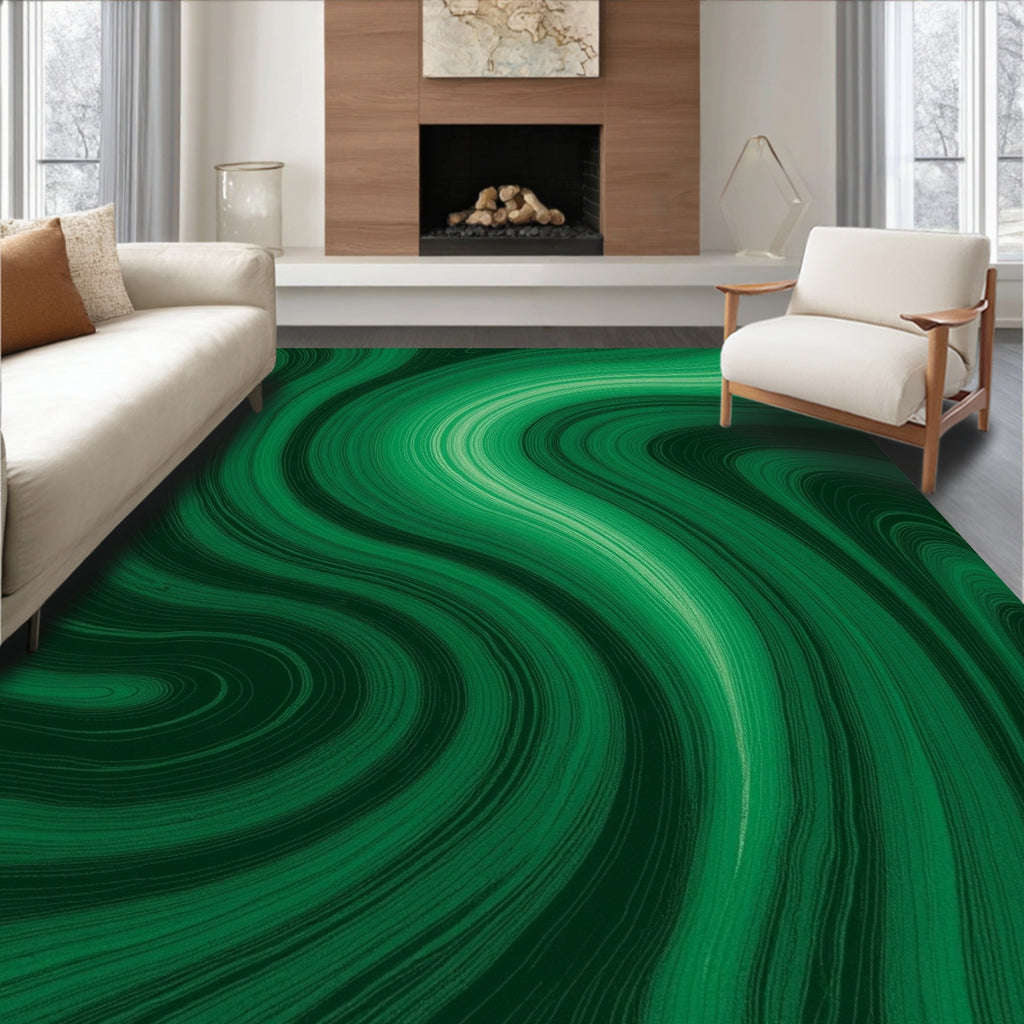 Emerald Green Swirl Pattern Design Rug