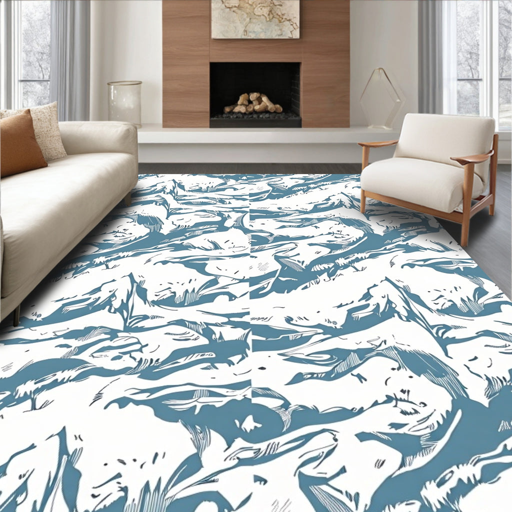 Dynamic Abstract Blue White Pattern Rug