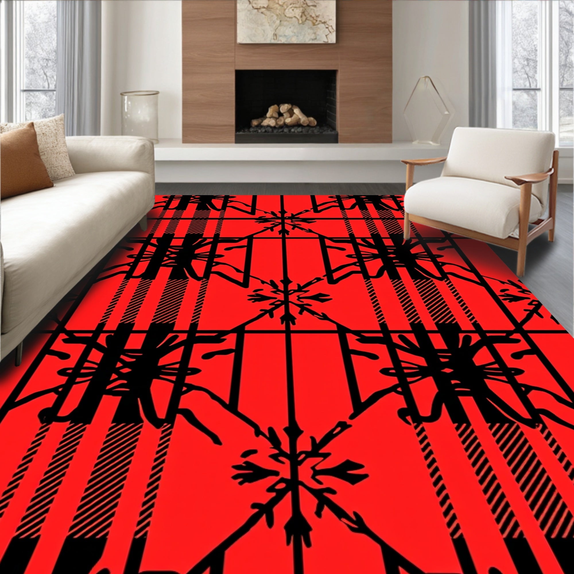 Bold Red Plaid Geometric Star Rug