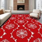 Red White Snowflake Damask Pattern Rug